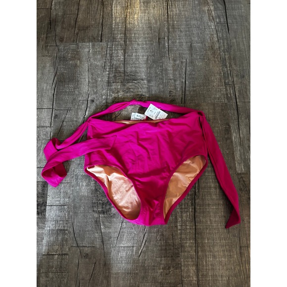 J Crew High Waisted Tie Waist Bikini Bottoms Fuchsia Pink Size M Style AY335 - Picture 1 of 4